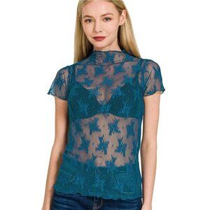 Zenana Lace See-through Layering Short Sleeve Top